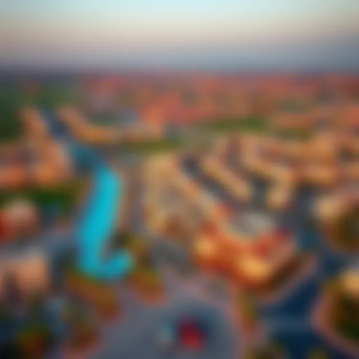 Aerial view of the Akoya Damac Hills community, highlighting its unique layout and architectural design
