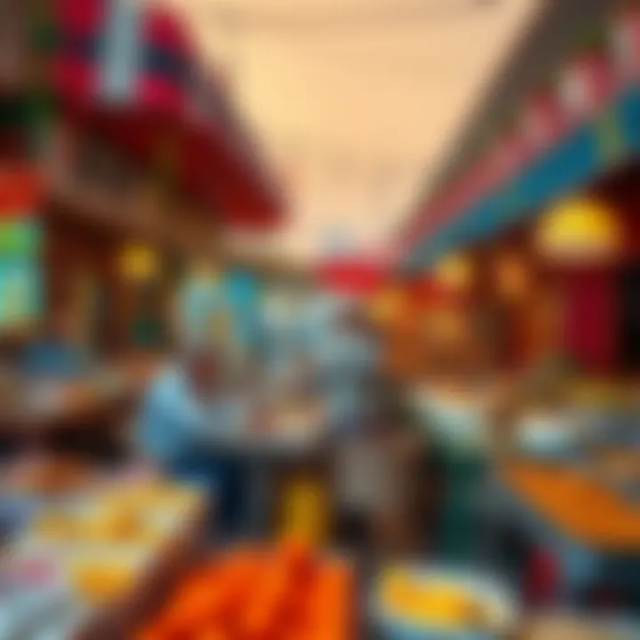 A colorful market scene highlighting local cuisine and culture