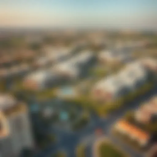 Aerial view of Al Furjan showcasing its modern architecture and green spaces
