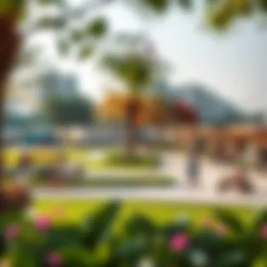 Community park in Al Furjan filled with families enjoying outdoor activities