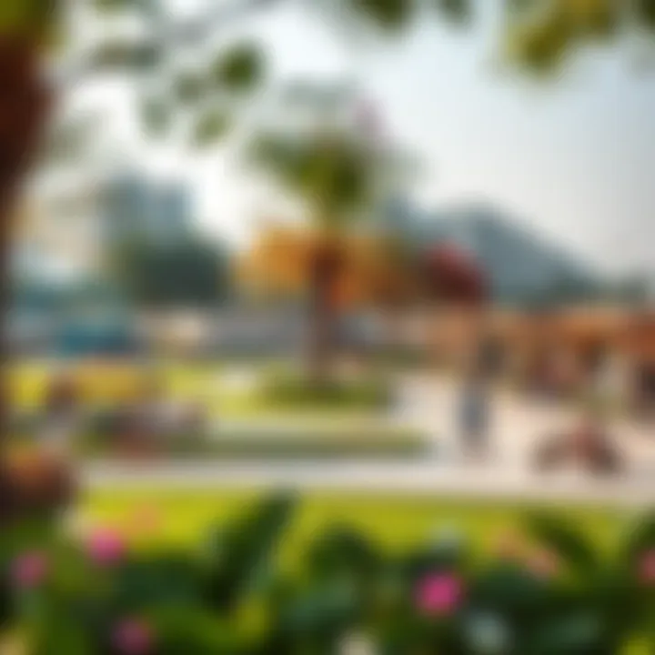 Community park in Al Furjan filled with families enjoying outdoor activities