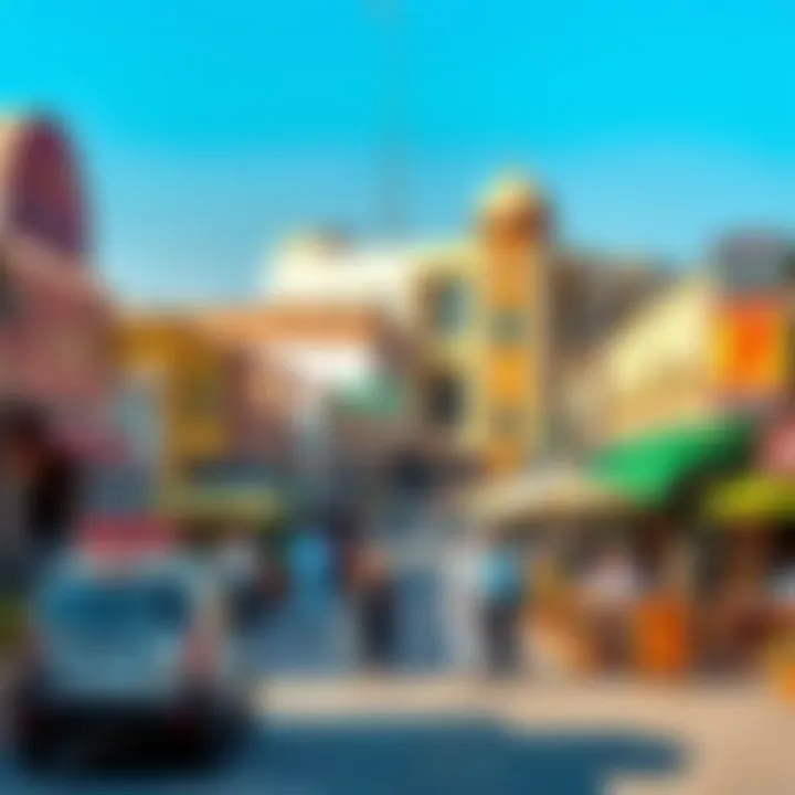 Vibrant street scene in Al Furjan with shops and cafes bustling with activity