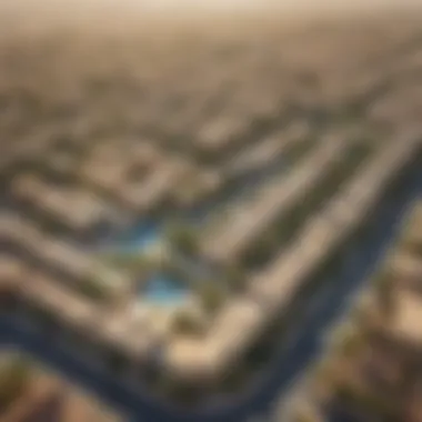 Aerial Perspective of Al Khail Heights An aerial view of Al Khail Heights showcasing its layout and greenery
