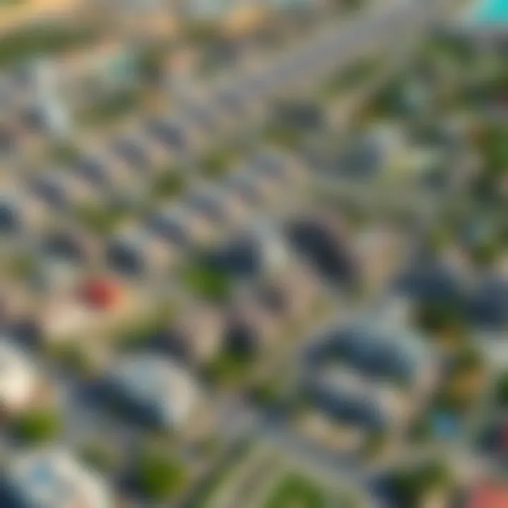 Aerial View of Al Khail Heights Aerial view of Al Khail Heights showcasing its residential layout and greenery