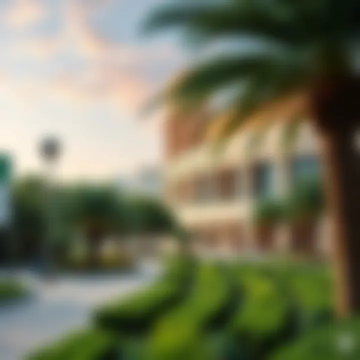 The surrounding green spaces and urban environment near Al Mamzar Building