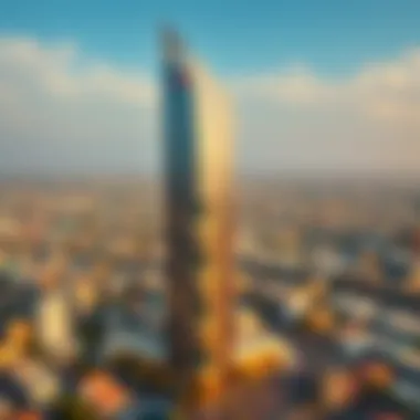 Al Meraikhi Tower in the Heart of the Community Panoramic view of Al Meraikhi Tower surrounded by the bustling community of Dubai.