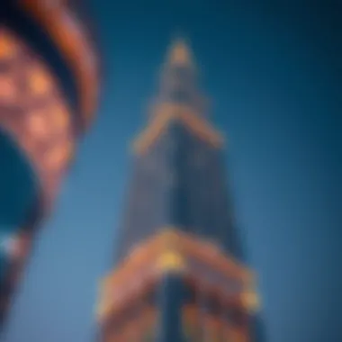 Architectural Details of Al Meraikhi Tower Close-up of Al Meraikhi Tower's intricate facade highlighting its architectural details.