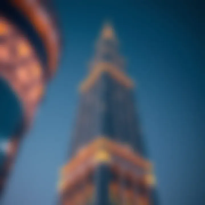 Architectural Details of Al Meraikhi Tower Close-up of Al Meraikhi Tower's intricate facade highlighting its architectural details.