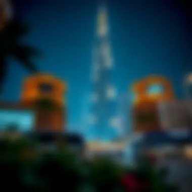 Night Illumination of Al Meraikhi Tower Al Meraikhi Tower illuminated at night, creating a vibrant urban atmosphere.