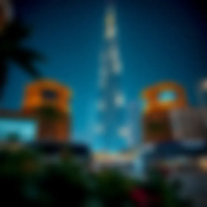 Night Illumination of Al Meraikhi Tower Al Meraikhi Tower illuminated at night, creating a vibrant urban atmosphere.