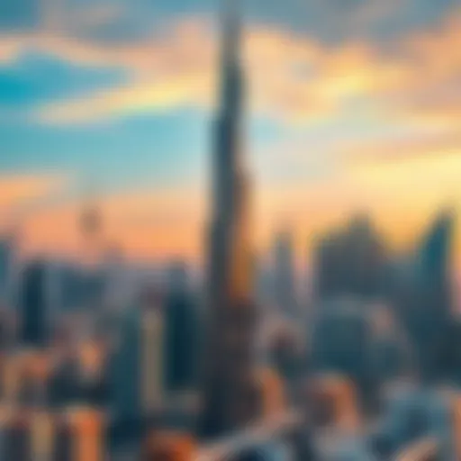 Stunning view of Al Meraikhi Tower against the Dubai skyline showcasing its modern architecture.