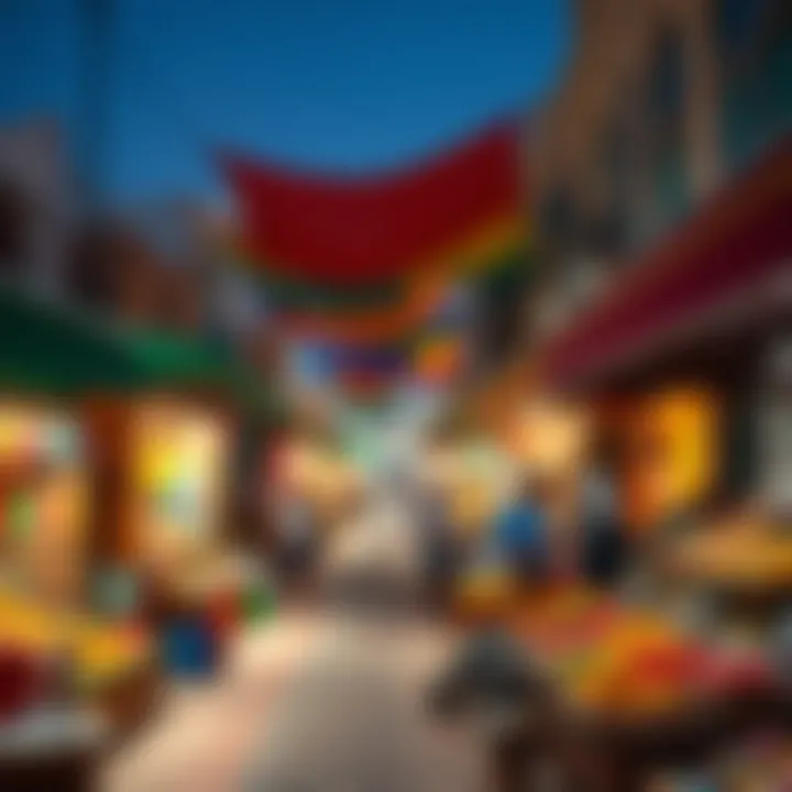 A vibrant market scene in Al Quasis with colorful stalls and diverse products