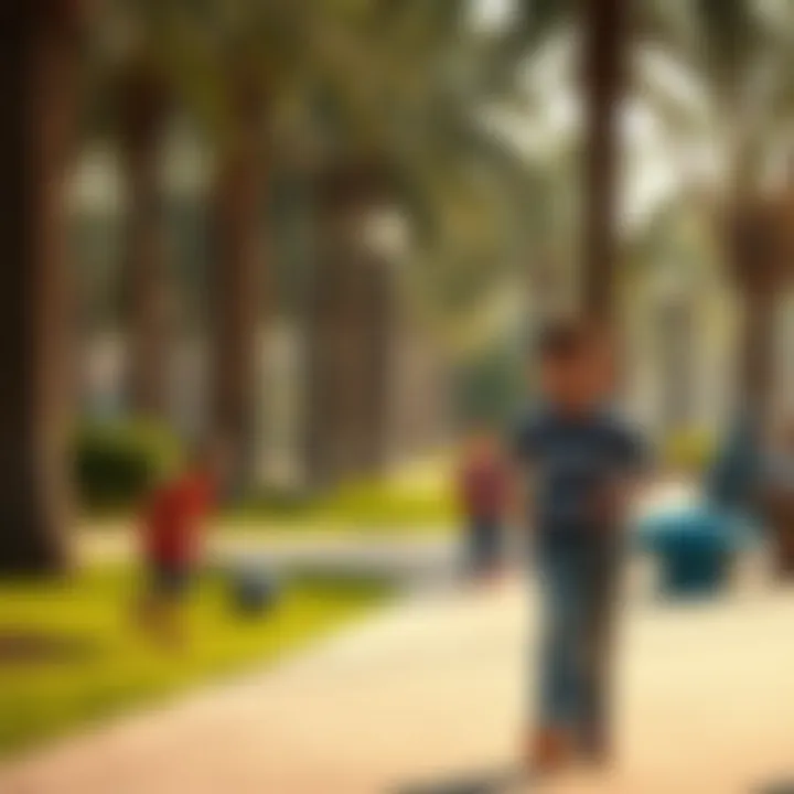 Children enjoying recreational activities in a park within Al Quasis