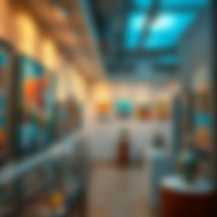 Art gallery interior displaying diverse artworks