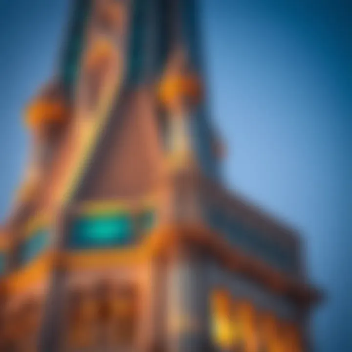 Close-up of the architectural details of Al Zarooni Tower