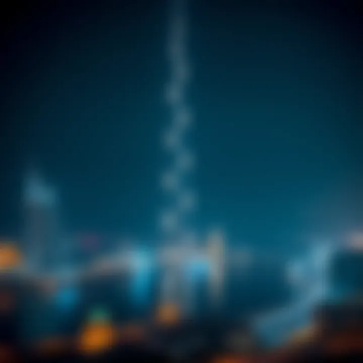 Night view of Al Zarooni Tower illuminated