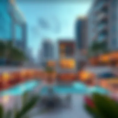 Luxurious amenities within Azizi Plaza including a swimming pool and fitness center