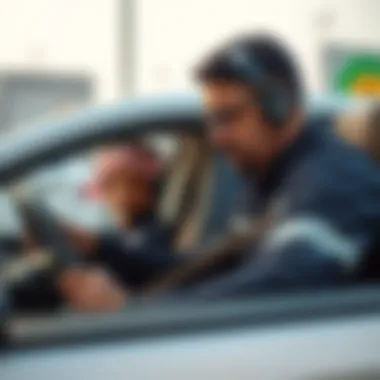 Qualified instructor providing guidance to a learner driver