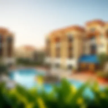Community amenities including a pool and recreational spaces at Binghatti Vista
