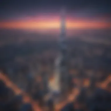 Aerial view of BM Tower showcasing its modern architecture against the Dubai skyline