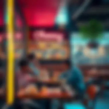 A cozy dining setup with people enjoying a meal at Cheesy Bites