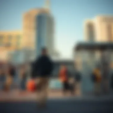 Commuters waiting at bus stop near Al Khail Gate
