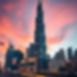 Stunning view of the World Trade Centre Dubai at sunset