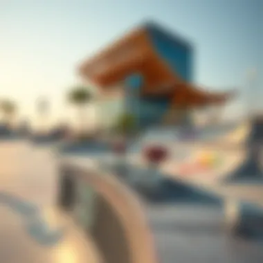 Close-up of skateboarding features at D3 Skate Park, emphasizing innovation