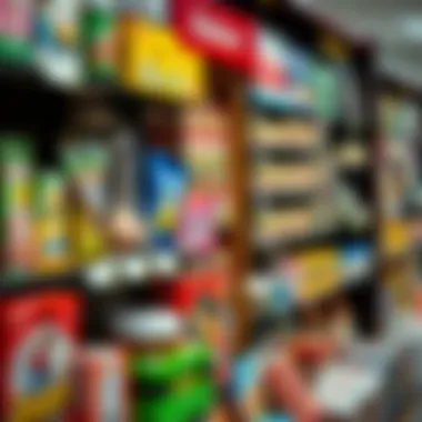 Shelves filled with various unique items available at Daiso