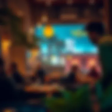 Warm and Inviting Café Atmosphere A cozy café scene with patrons enjoying their meals and coffee