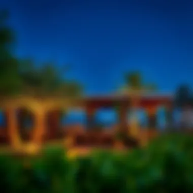 Charming Outdoor Dining Experience A vibrant outdoor dining setting with greenery and ambient lighting near Damac Hills 2