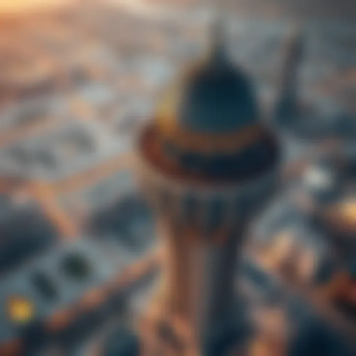 Aerial view of Dome Tower showcasing its unique architectural design