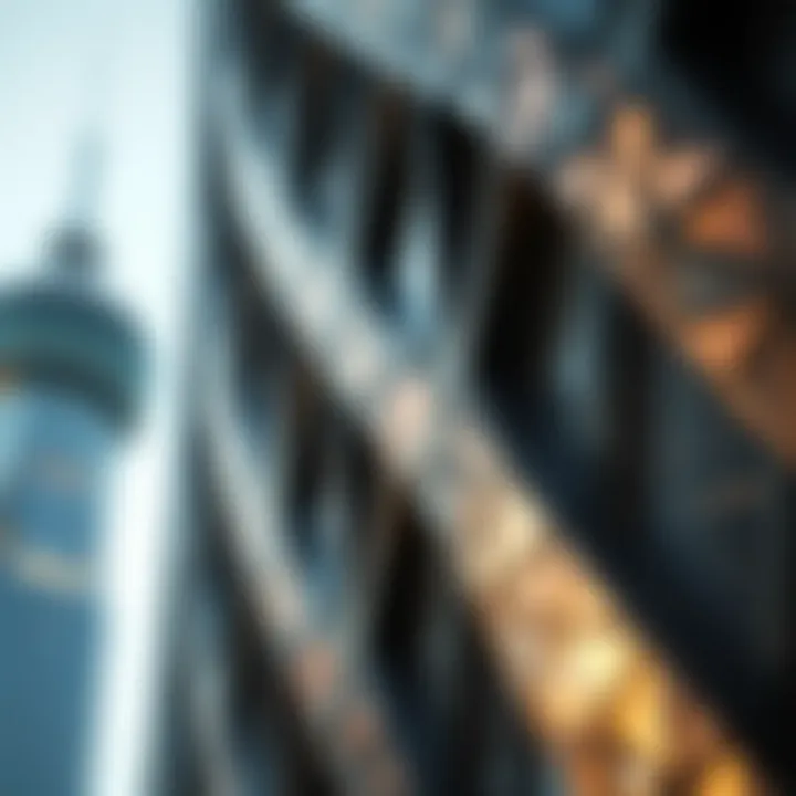 Close-up of the intricate facade of Dome Tower highlighting modern materials