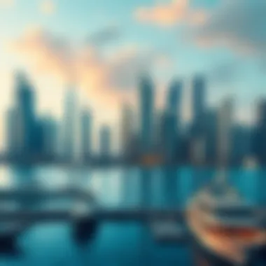 The modern skyline surrounding Dubai Harbor reflecting urban development