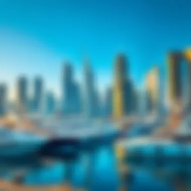 Luxury Yachts at Dubai Marina's Scenic Dock Luxury yachts docked in the marina against a backdrop of skyscrapers