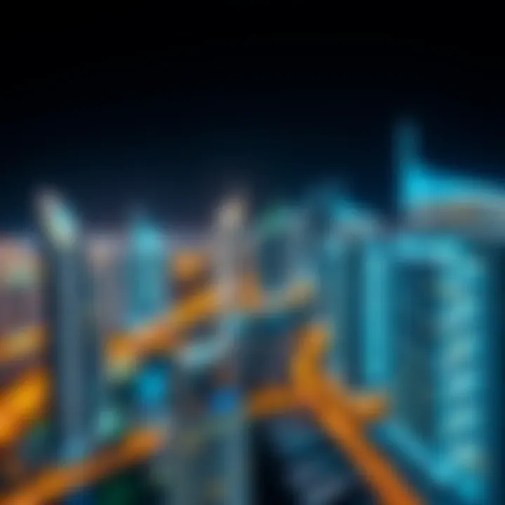 Spectacular Nightscape of Dubai Marina Night view of Dubai Marina illuminated by city lights