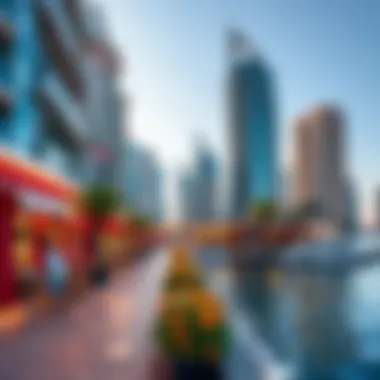 Charming Waterfront Promenade of Dubai Marina Vibrant waterfront promenade lined with cafes and shops