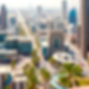 Dubai's Urban Landscape with Karama Pioneer Building Panoramic view of the surrounding urban landscape of Dubai