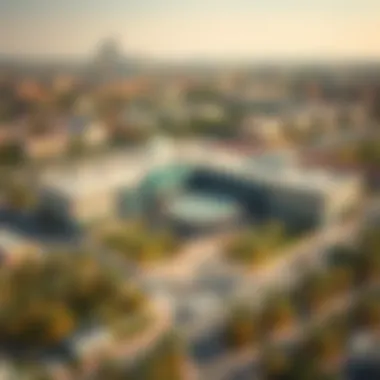 Aerial view of a modern school campus near Damac Hills