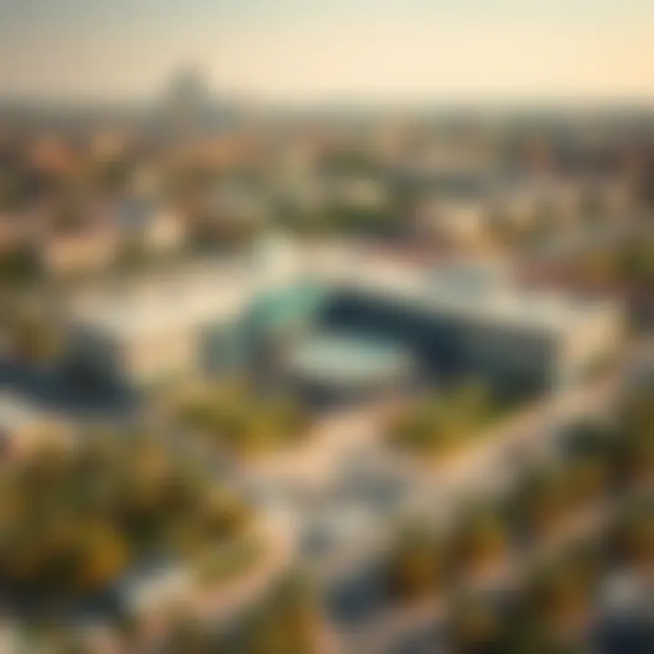 Aerial view of a modern school campus near Damac Hills