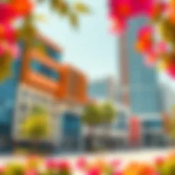 A vibrant view of educational institutions near Town Square, showcasing their modern architecture.