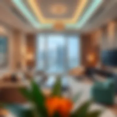 Interior of a luxurious apartment in one of Dubai's upscale districts with elegant furnishings