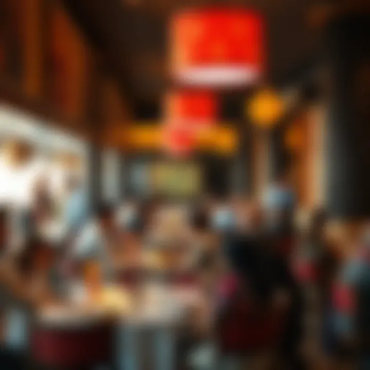 A vibrant dining setting filled with guests enjoying their meal