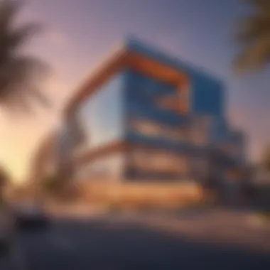 Modern Architecture of Al Bader at Sunset A panoramic view of Al Bader showcasing its modern architecture against a sunset.