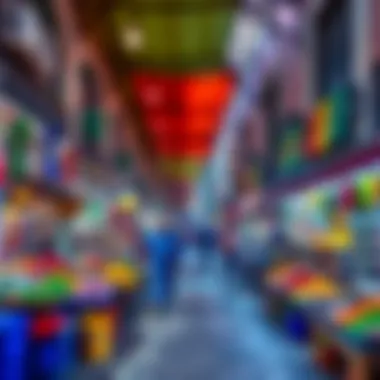 The vibrant market life in Al Hamidieh Downtown with colorful stalls