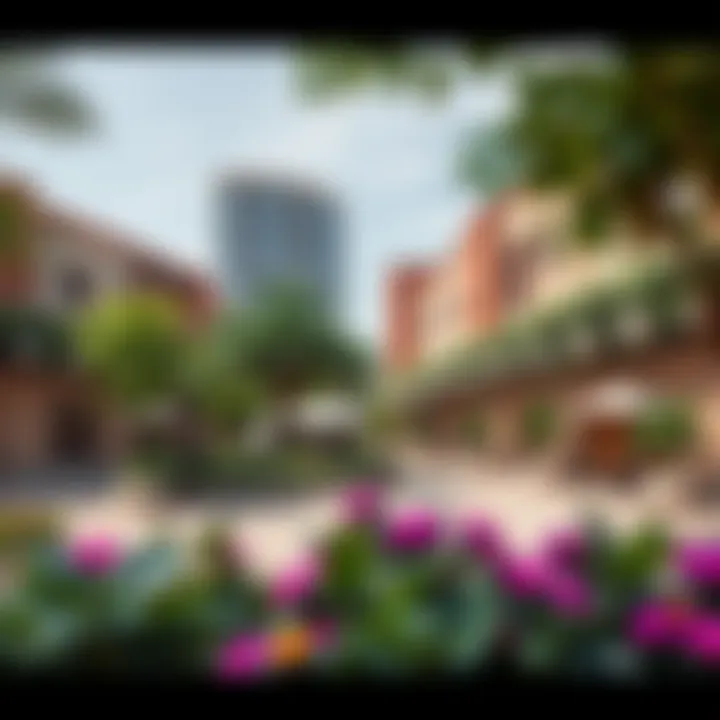 The vibrant community spaces in Al Khail Gate filled with greenery