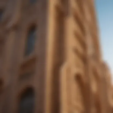 Close-up of Al Safa Tower's intricate facade, highlighting the unique architectural details.