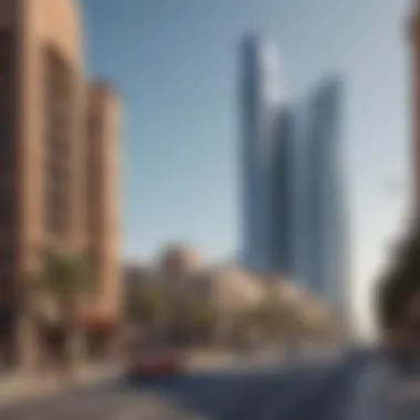 Street-Level Grandeur of Al Safa Tower Street-level perspective of Al Safa Tower, emphasizing its grandeur amidst urban surroundings.