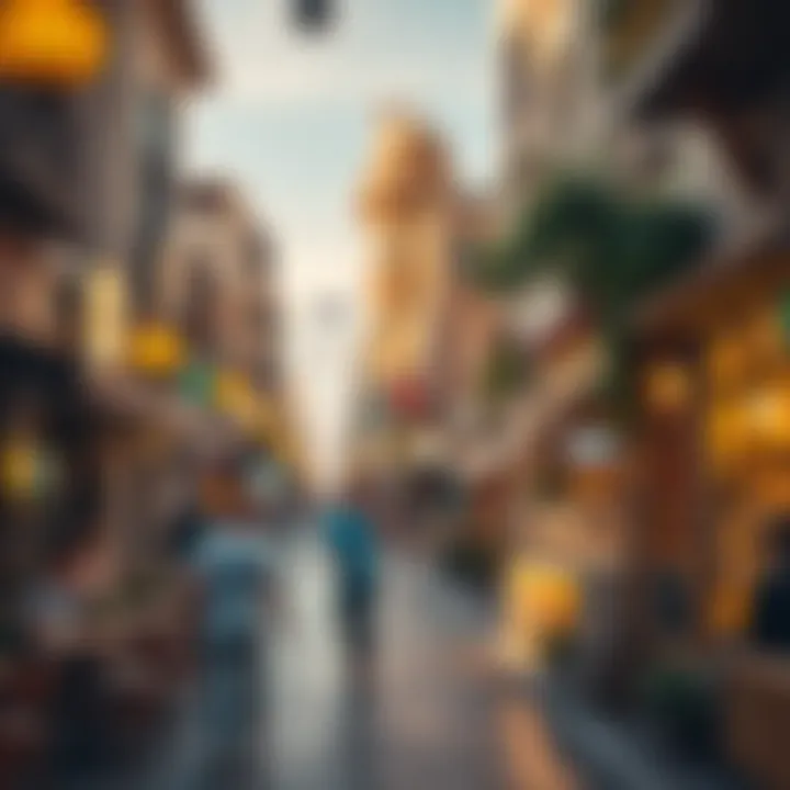 A vibrant street in Al Thanya filled with trendy cafes and local shops