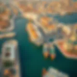 Aerial view showcasing Al Wasl Port's architectural beauty and bustling activity
